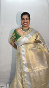 Vriksham Silver Katan Tanchoi Tissue Saree-VS4499